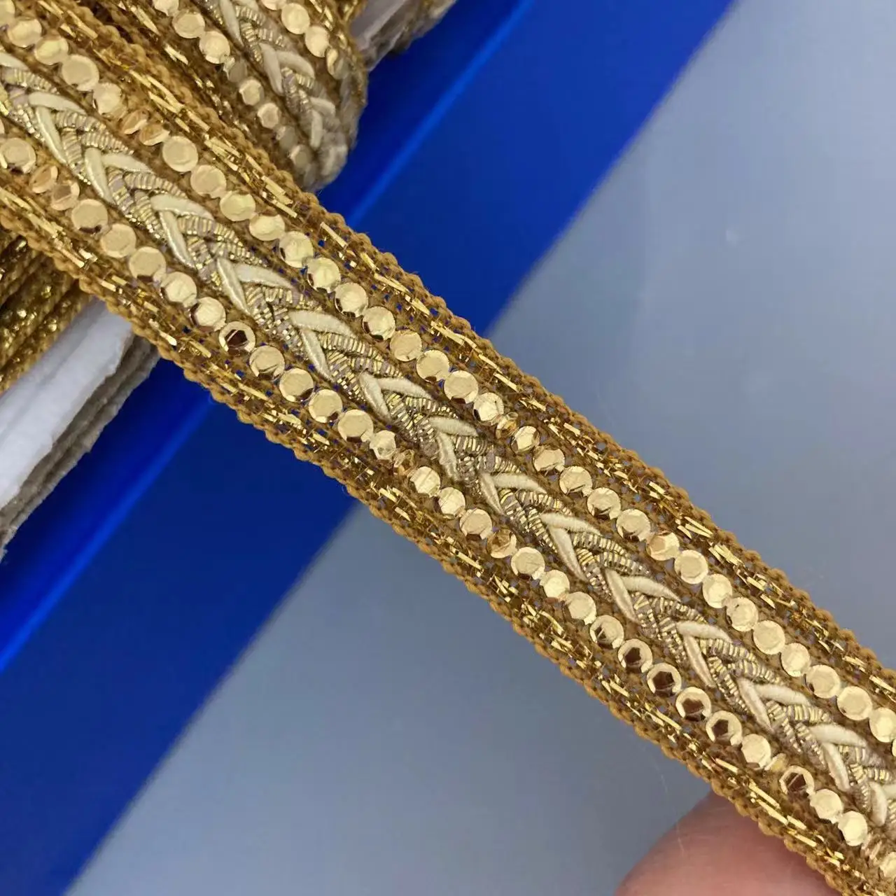 

1 Yard 1.7cm Gold Bead Lace Trim Ribbon Gold Thread Webbing Ethnic Style Clothing Embroidery Sequin Fabric Accessories