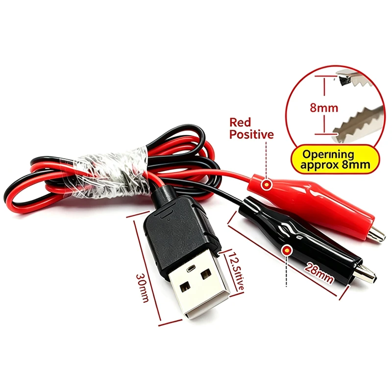 60CM USB Male Female To Small Alligator Clip Test Wire 3A 0.2mm² Pure Copper Crocodile Clip Power Cable For Electronic Circuit