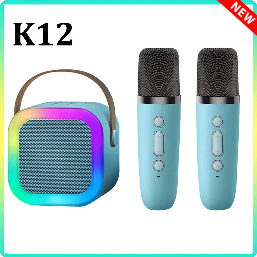 مع 2 ميكروفون RGB سماعة لاسلكية تعمل بالبلوتوث المتكلم K12 متعددة الوظائف المحمولة مشغل موسيقى آلة الكاريوكي لهدايا المنزل الطفل