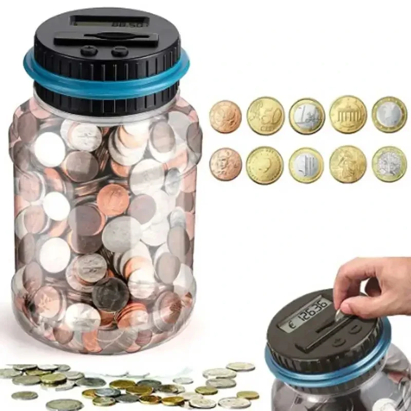 1PC Intelligent Counting Coin Bank Bucket Storage Storage Box Pound Dollar Euro Coin Counter Coin Gift LED Display
