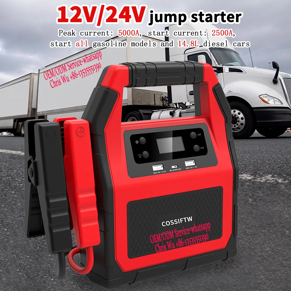 COSSIFTW 5000A Car Jump Starter 12V 24V Flashlight Digital screen 46800mah Heavy Duty Battery Booster Jumper Car Battery Starter