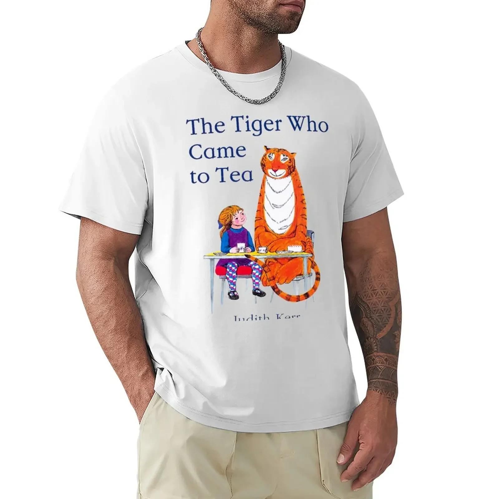 The Tiger Who Came To Tea classic vintage cover illustration T-shirt for a boy tees tops mens big and tall t shirts