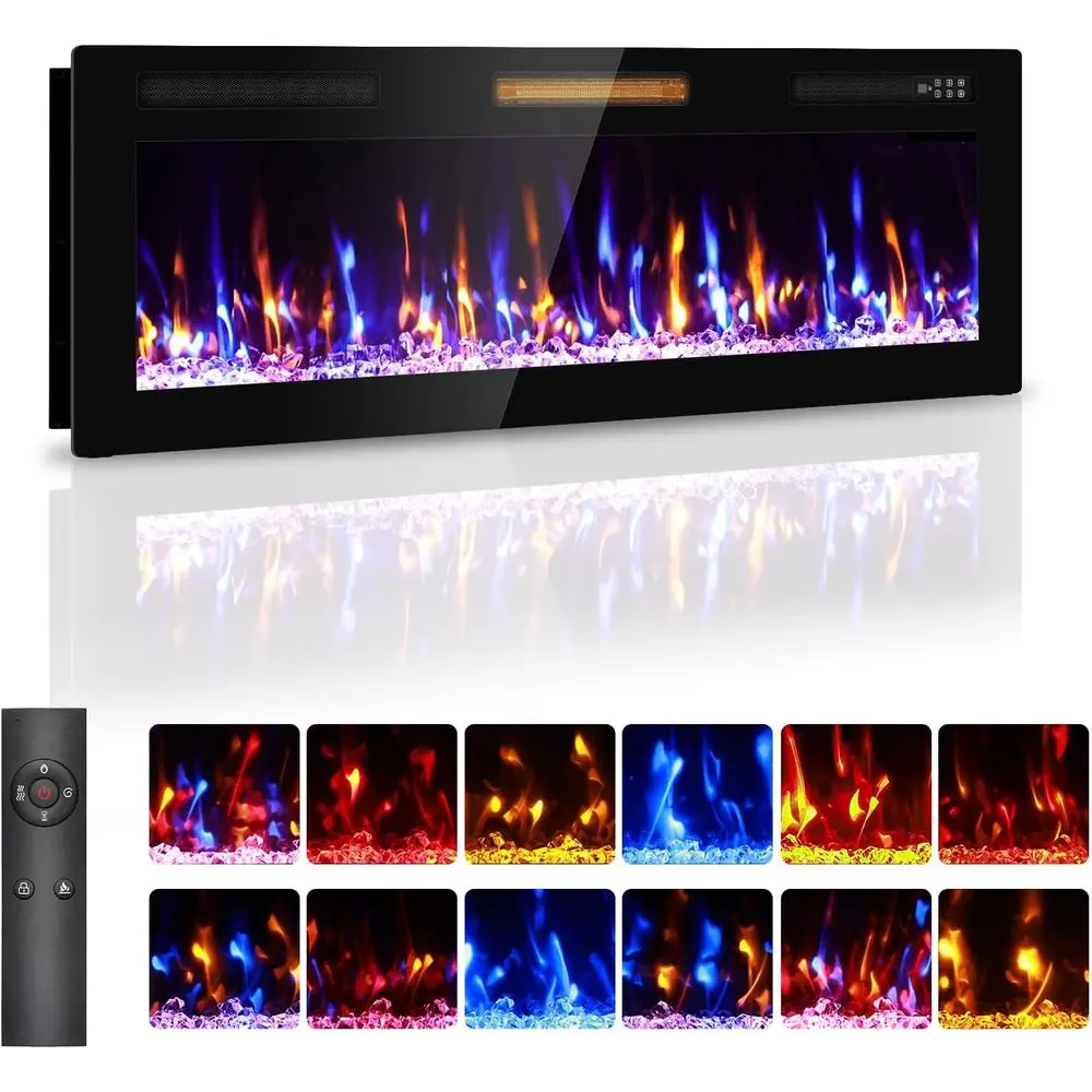 

50 50-Inch Wall-Mounted Electric Fireplace Insert with Remote, 750/1500W, Sleep Timer & Theater Mode