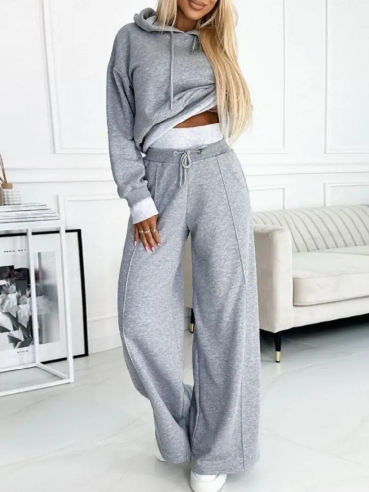 Autumn Winter New Combination Hooded Sweatshirt Women's 2 Piece Set Of Solid Color Fashion Casual Pants Jogging Female Suit 2025