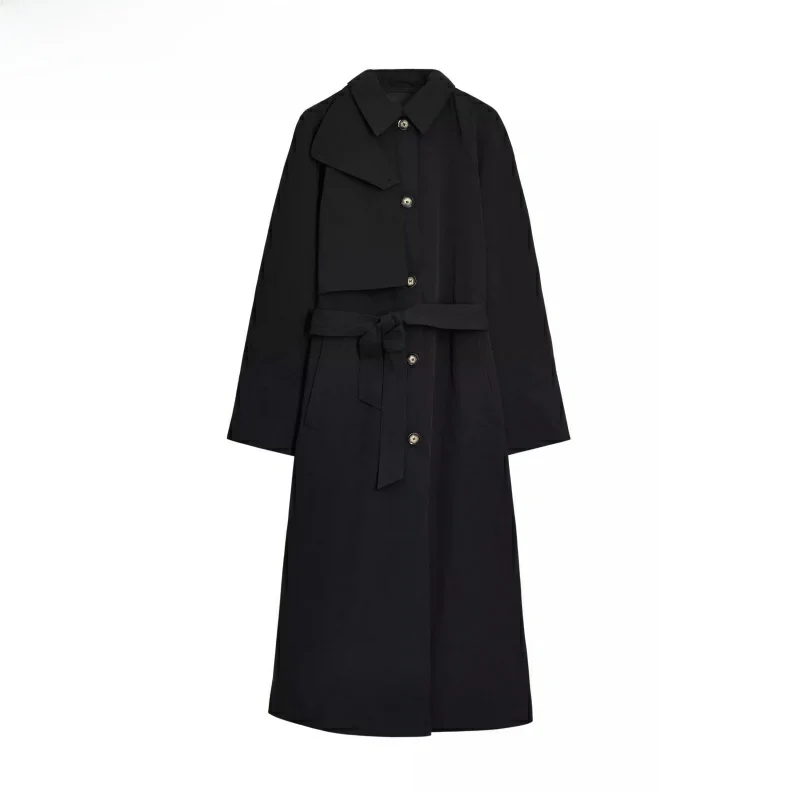 

Simple Sle Long Sve Turn-down Collar Women's Windbreaker New Summer Arrival Belted Midi Coat Commute Friendly Pure Color