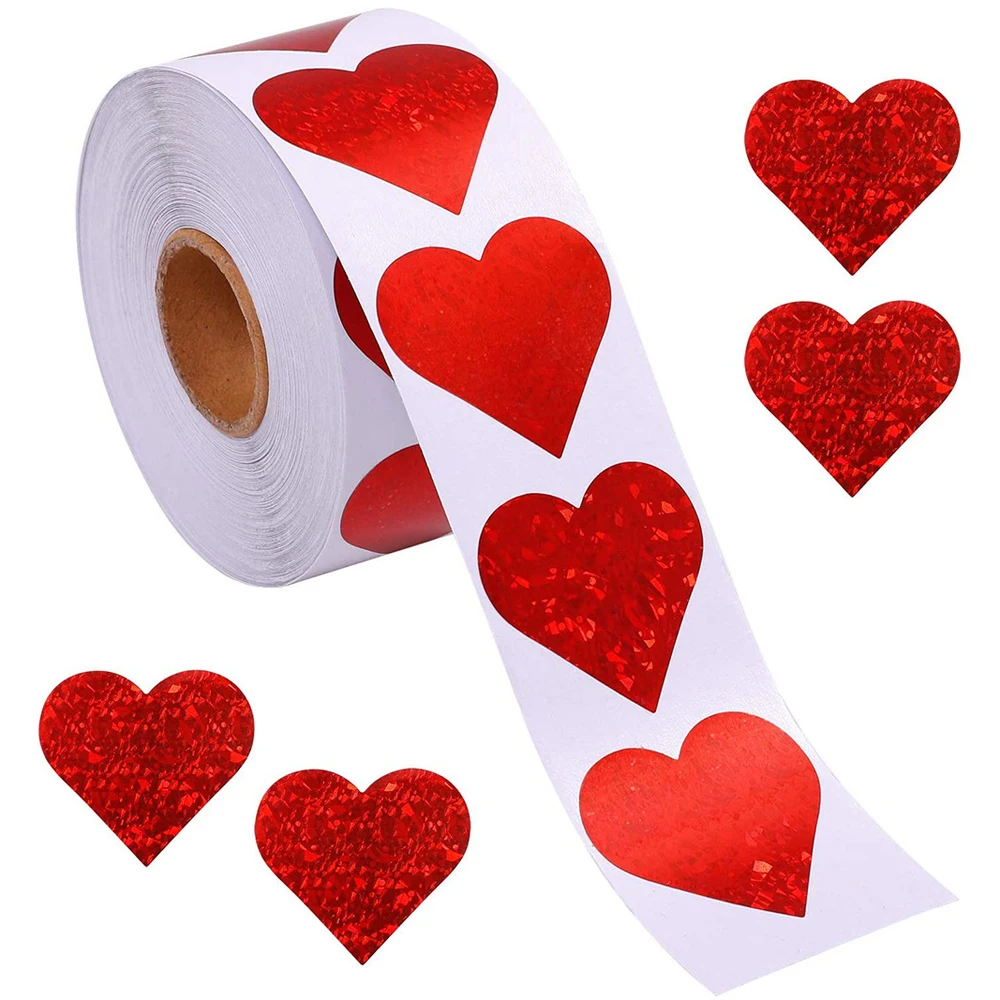 50-500pcs Red Heart Shape Labels Valentine's Day Paper Packaging Sticker Candy Dragee Bag Gift Box Packing Bag Wedding