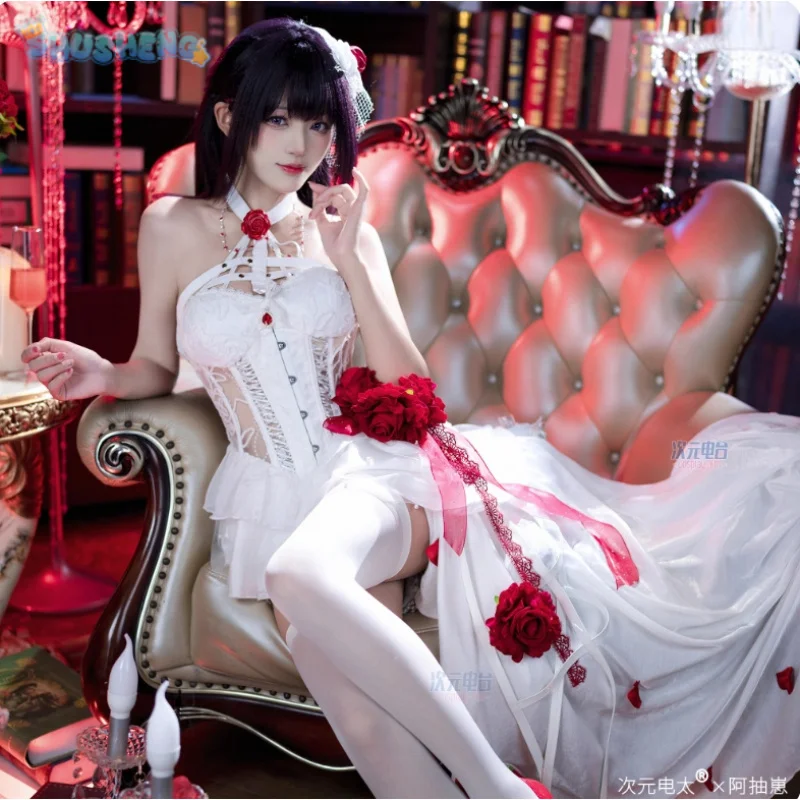 

New NIKKE: Goddess of Victory Mihara Cosplay Binding chains Costume Women sexy white rose dress accessories props Halloween set