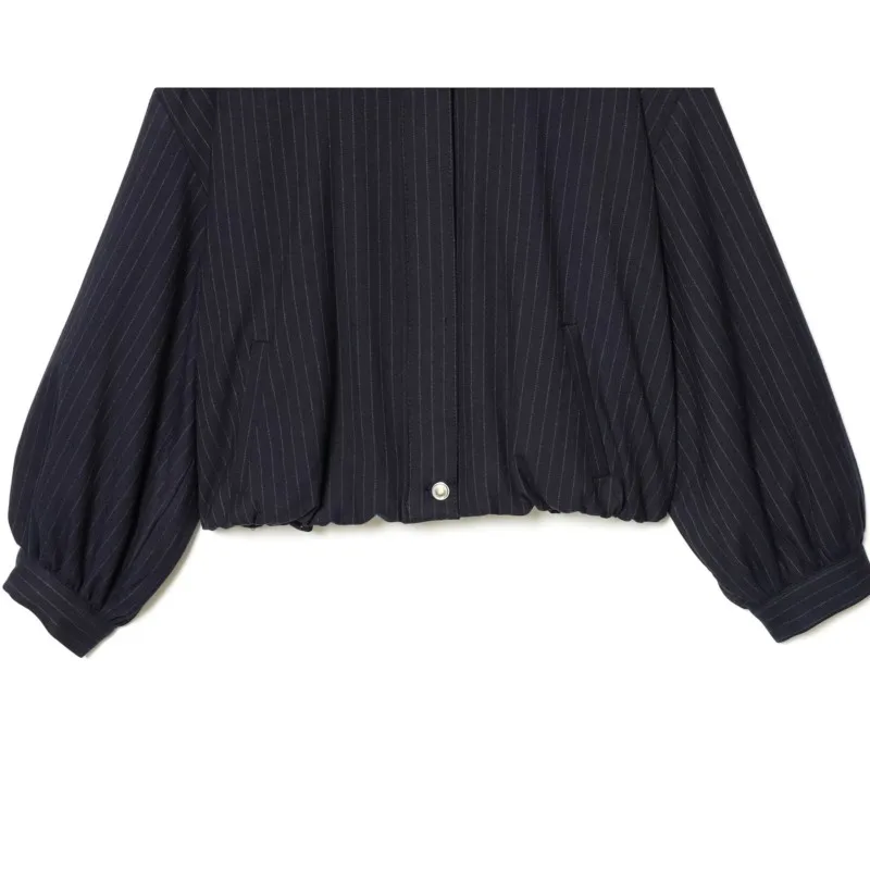 HipSeam krijtstreep bomberjack herfst dames casual hoge kraag lange mouwen jassen los met zakken chique vrouwelijke tops