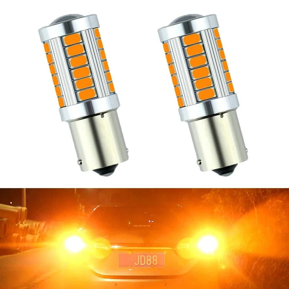 

2X Car Canbus No Error Turn Signal Lights Amber Yellow LED 1156 BAU15S PY21W 33SMD Brake Tail Reverse Bulb Rear Warning Lamp