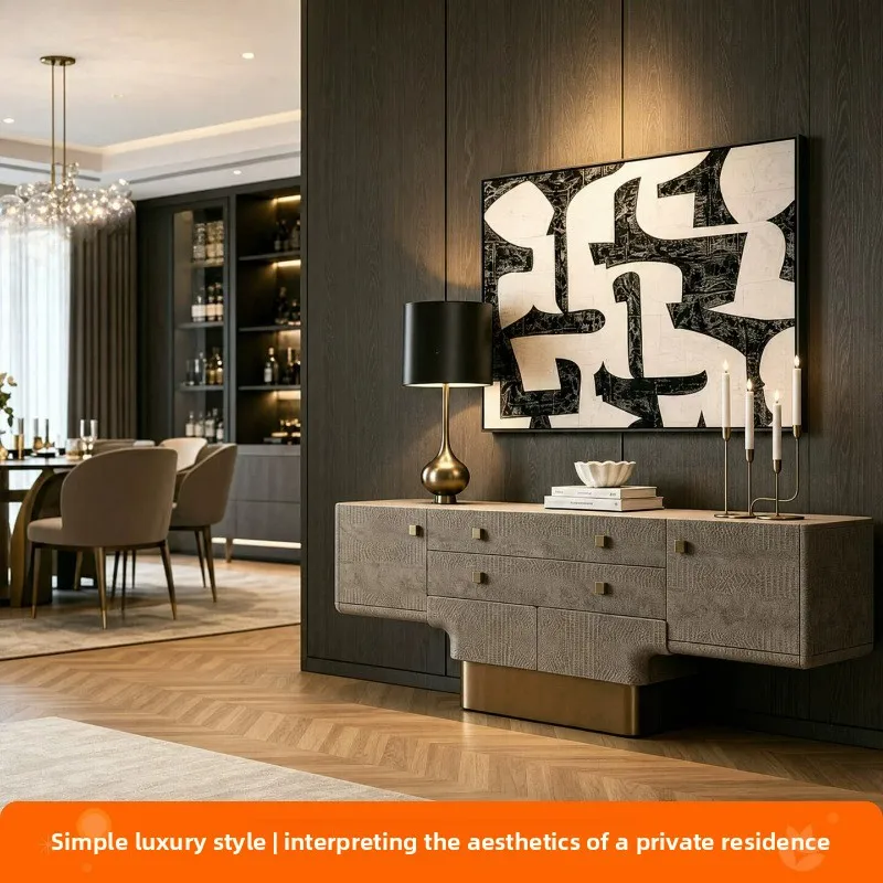 Light luxury dining side cabinet, living room high-end crocodile leather TV cabinet, modern high-end villa designer entrance
