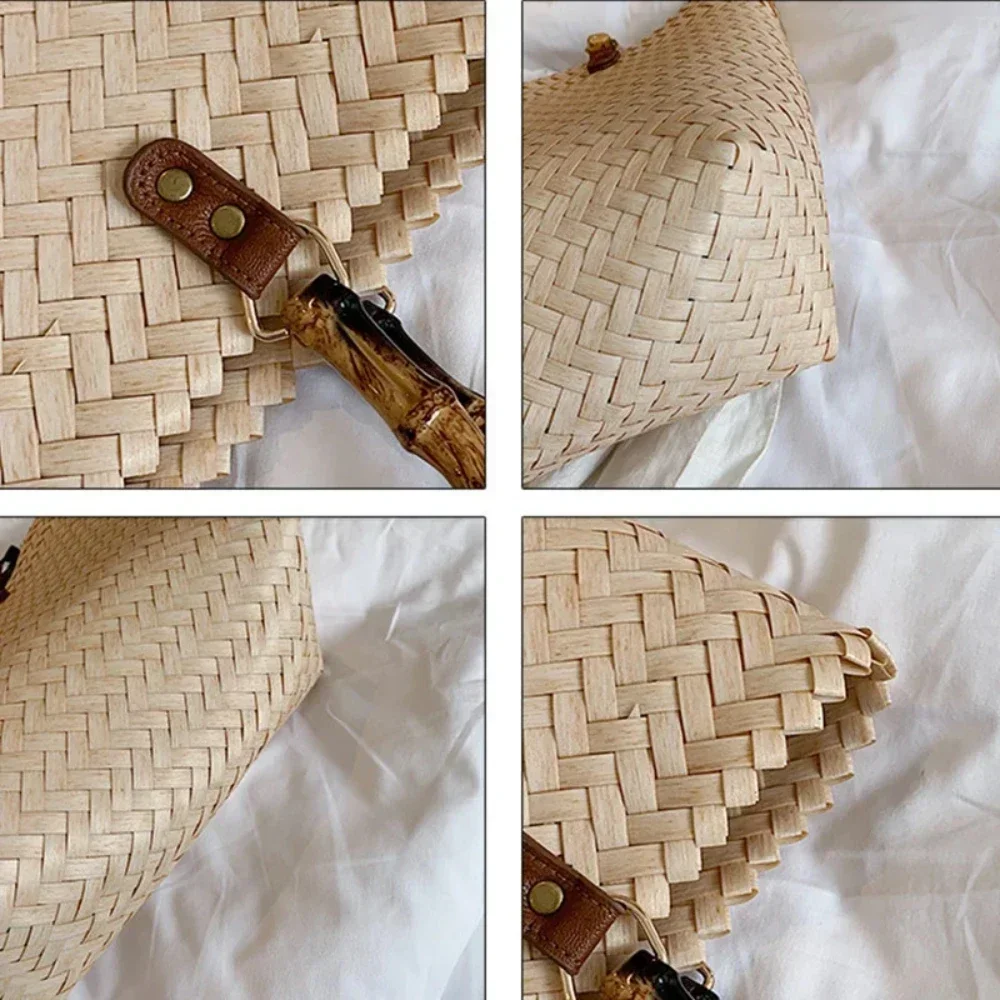 Woven Handbag For Women Retro French Straw Woven Bag Versatile Large Capacity Waterproof Bag Bohemia Vacation Beach Totes Bag