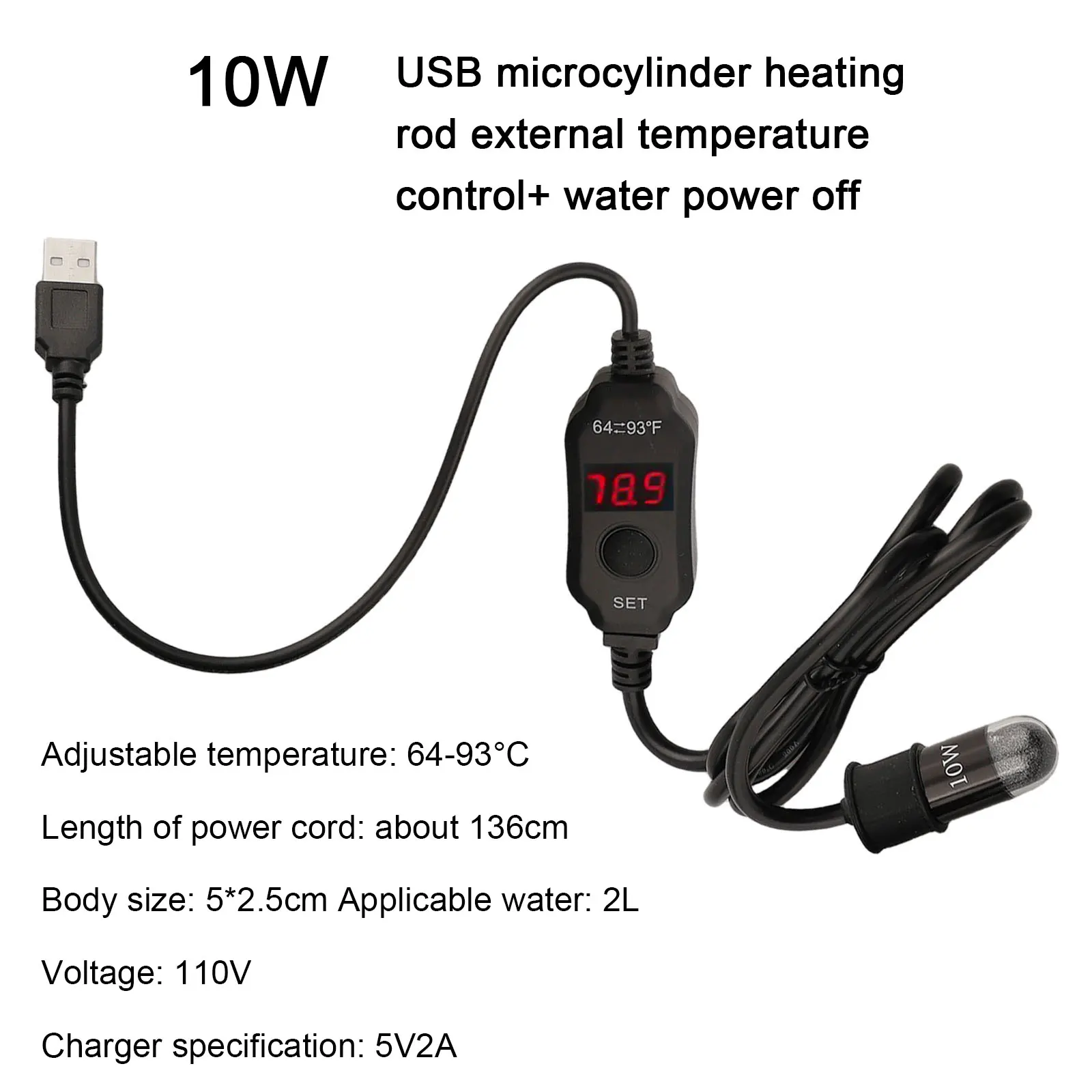 Aquarium Thermostat Heater with USB Power Suitable for Small Aquatic Environments like Turtles and Fighting Fish