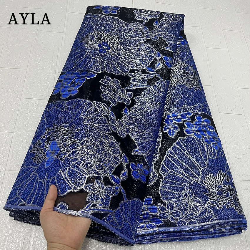 Latest Design Brocade Fabric Damask Jacquard Lace Italian Silk Fabrics Style African Nigerian High Quality Organza Laces 5 Yards