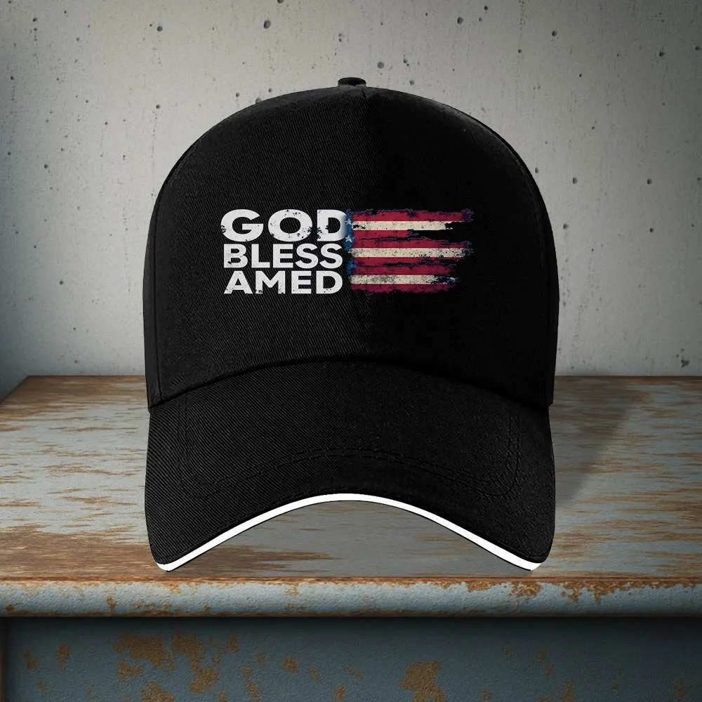 God Bless Amed Vintage Flag Baseball Cap Unisex Polyester Adjustable Outdoor Sun Hat