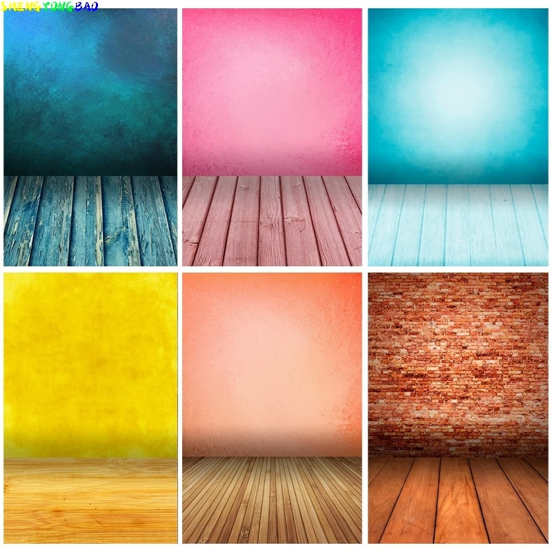 

Old Vintage Gradient Solid Color Photography Backdrops Props Brick Wall Wooden Floor Baby Portrait Photo Backgrounds 210125MB-05