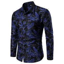 Men's Slim Fit Long Sleeve Printed Casual Shirt Cardigan Fashionable Stylish Clothing for Men