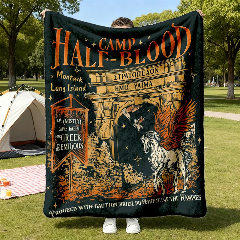 Camp Half Blood Pegasus  Flannel Blanket, Half Blood Chronicles Flannel Throw, Greek Demigods Cozy Blanket