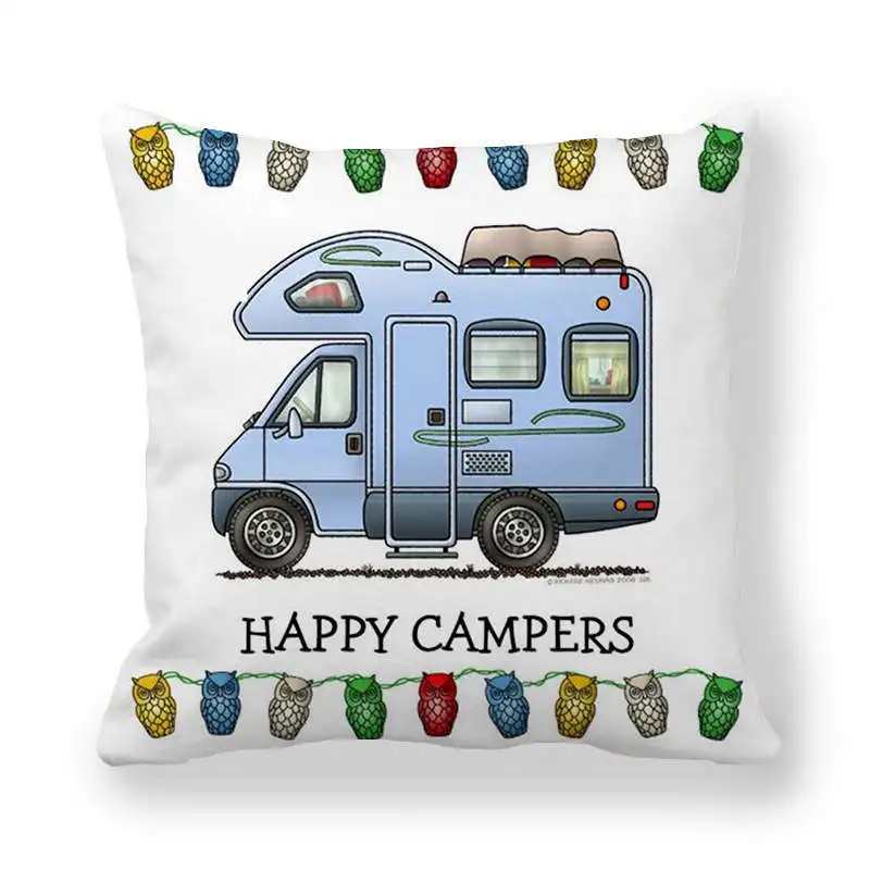 Happy Camper Pillow Case Owl Camper Throw Pillow Case Cover Decorative Pillowcases Car Pillowcase Hoofdkussen Almohada