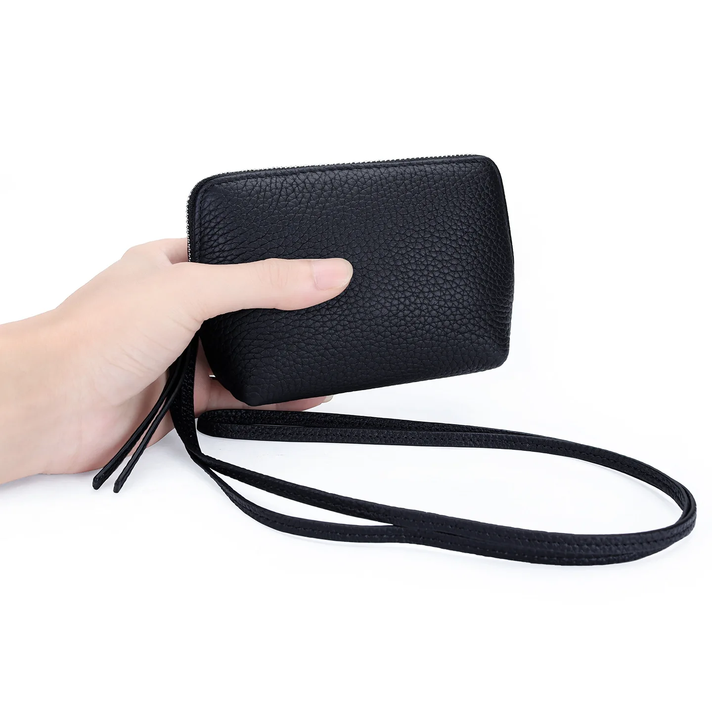 Litchi Grain Leather Neck Pouch, Women's Zippered Lanyard Coin Bag, Mini Neck Wallet for Coins, Cards & Small Essentials