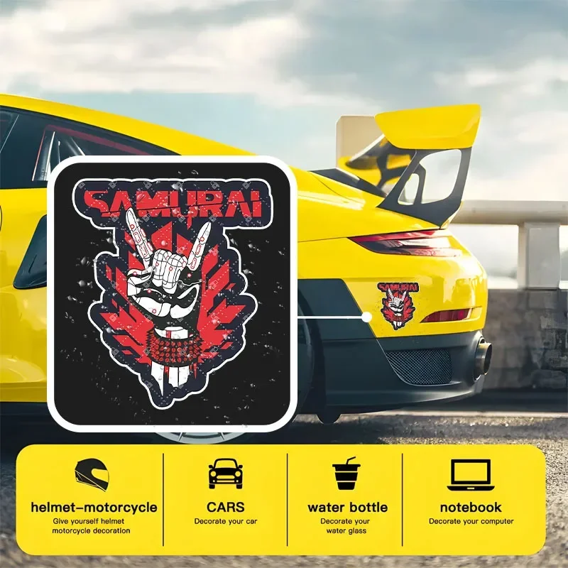 1개 독특한 사무라이 록 아이덴티티 데칼 - 전통과 록 스타일을 결합한 방수 비닐 스티커 (자동차, 노트북, 가젯용)