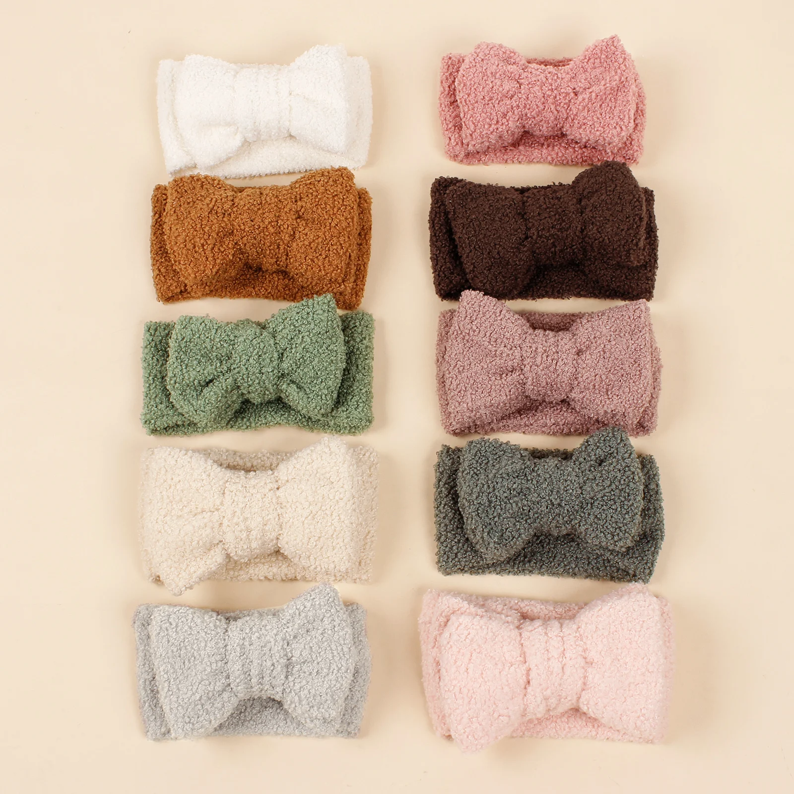 1pcs Cute Autumn Winter Girls Coral Fleece Double Layer Bow Hair Band Baby Solid Color Cashmere Headbands Girls Teddy Turbans