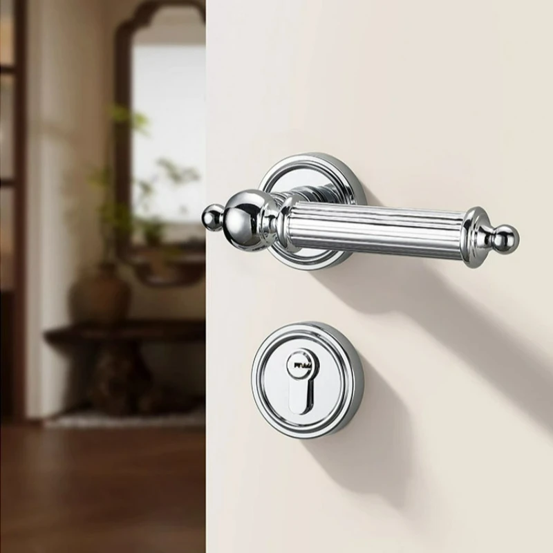 French Door Lock for Indoor and Household Use, Wooden Door Split, Retro Style, Door Handle, Silent/magnetic Lock
