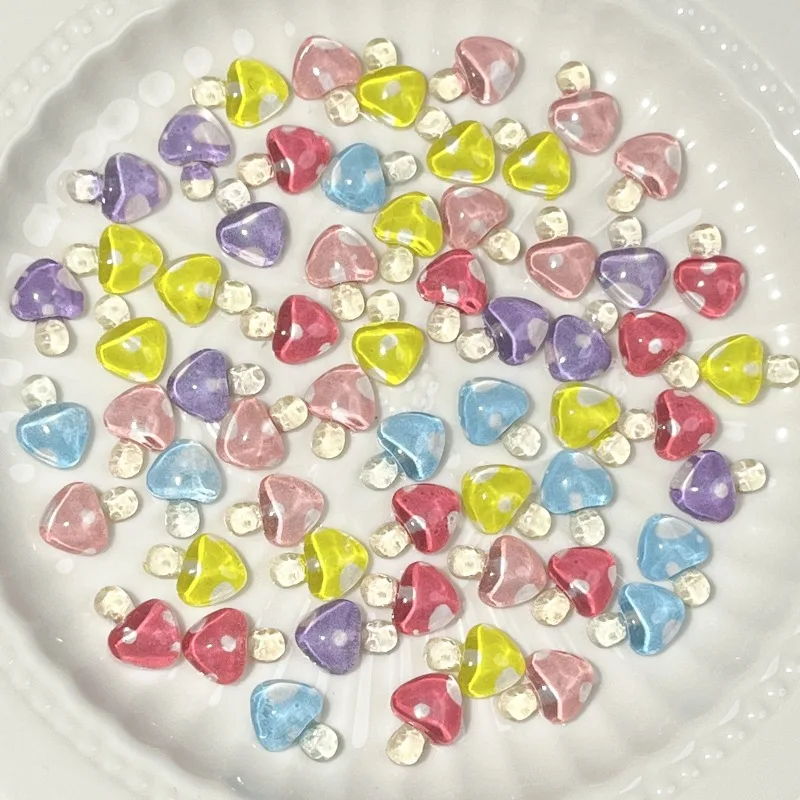 20Pcs Nail Cute Rushroom Resin Stones Gems Ice Transparent 9x12mm Mushroom Shaped Nail Art Designs Charms Rhinestones