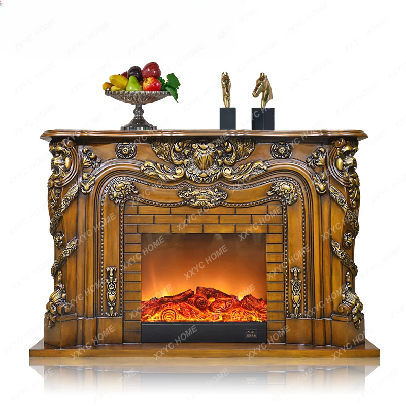 European-Style Luxury Fireplace American Villa Solid Wood Decorative Cabinet Led Electric Stove Core Heating Stove