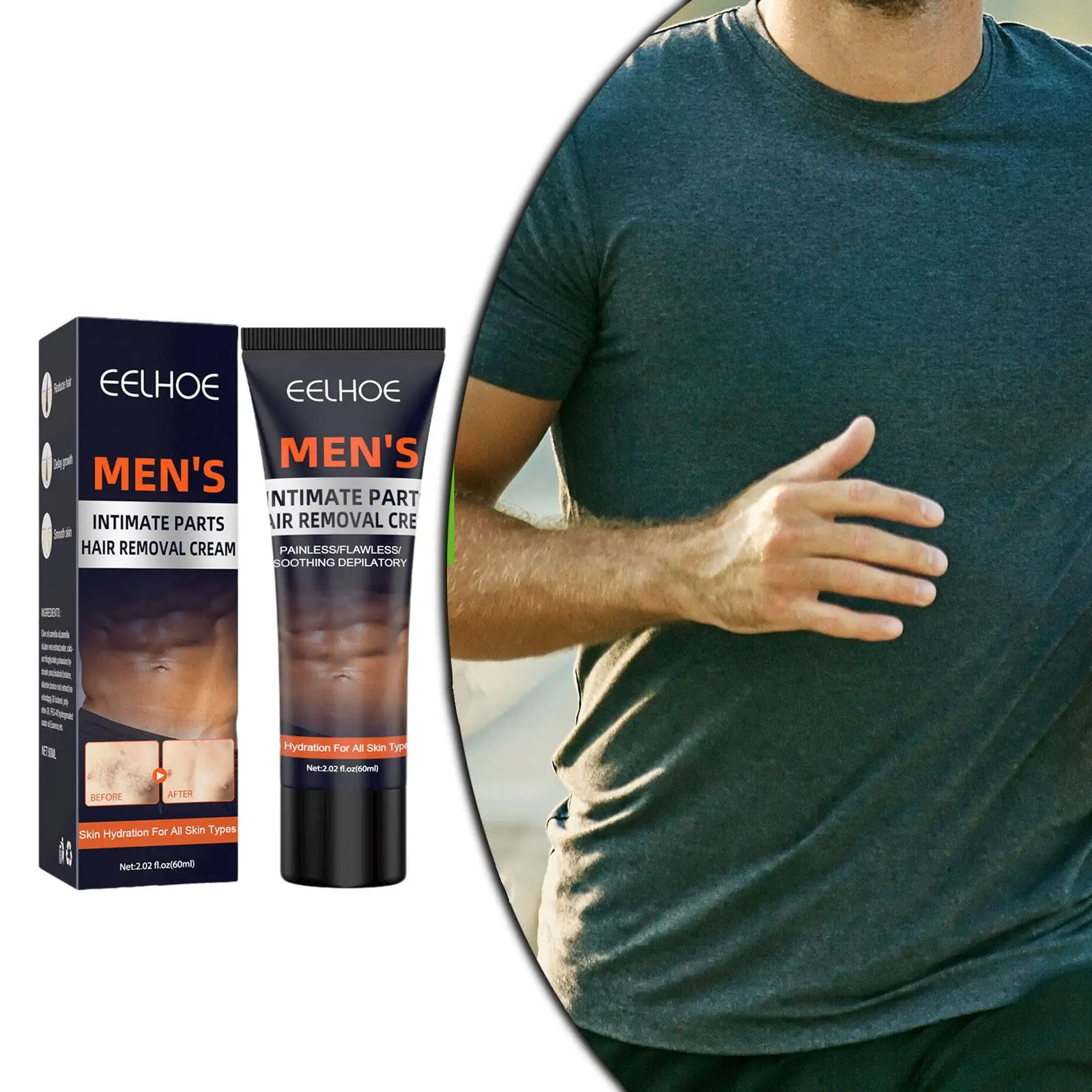 

60ml Men's Hair Removal Cream for Body Chest 5-8 Min Results Gentle