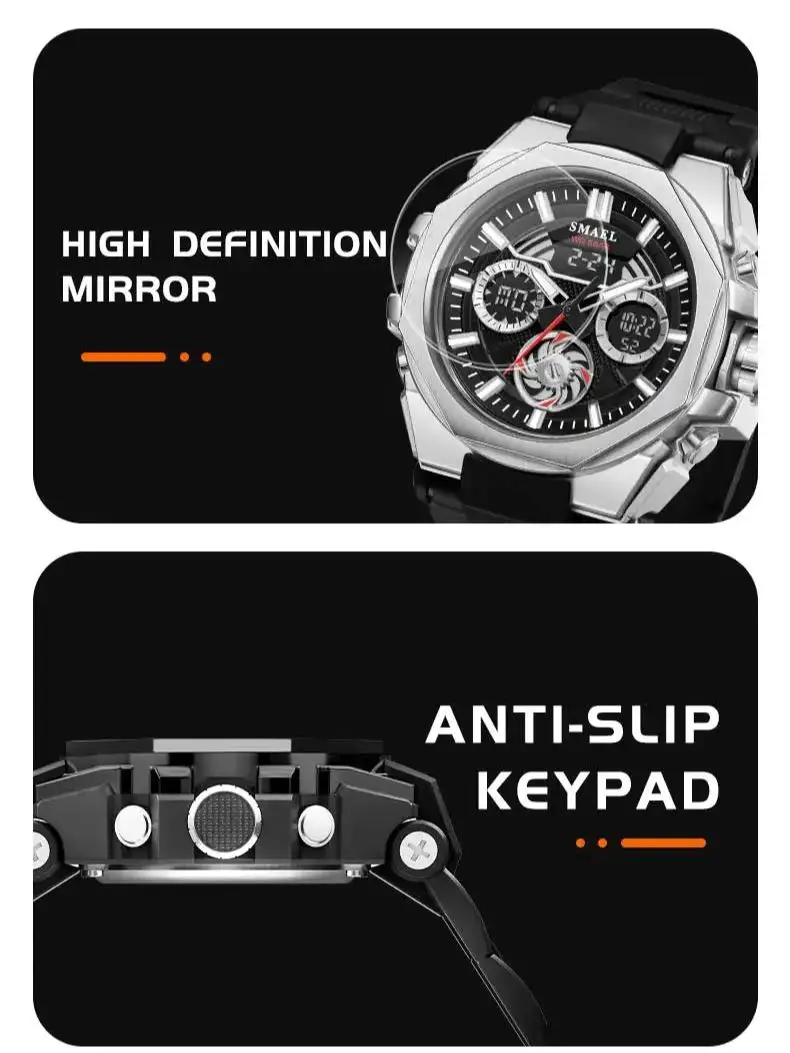 SMAEL Brand Quartz Digtal Dual Time Waterproof Shock Resistant Back Light Alarm 8098 Fashion Watch For Men