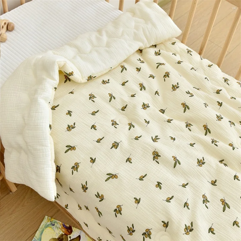 Dropshipping Korean Cream Baby Quilt Pure Muslin Cotton Blanket Baby Four Seasons Warm Soft Swaddle Wrapped Bedding Quilt