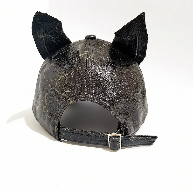 القوطية الرجعية الشرير برشام طويل الأذن قبعة بيسبول للرجال والنساء الشتاء بولي Leather الجلود y2k الحلو كول سبايك الحيوان الأذن Snapback قبعة