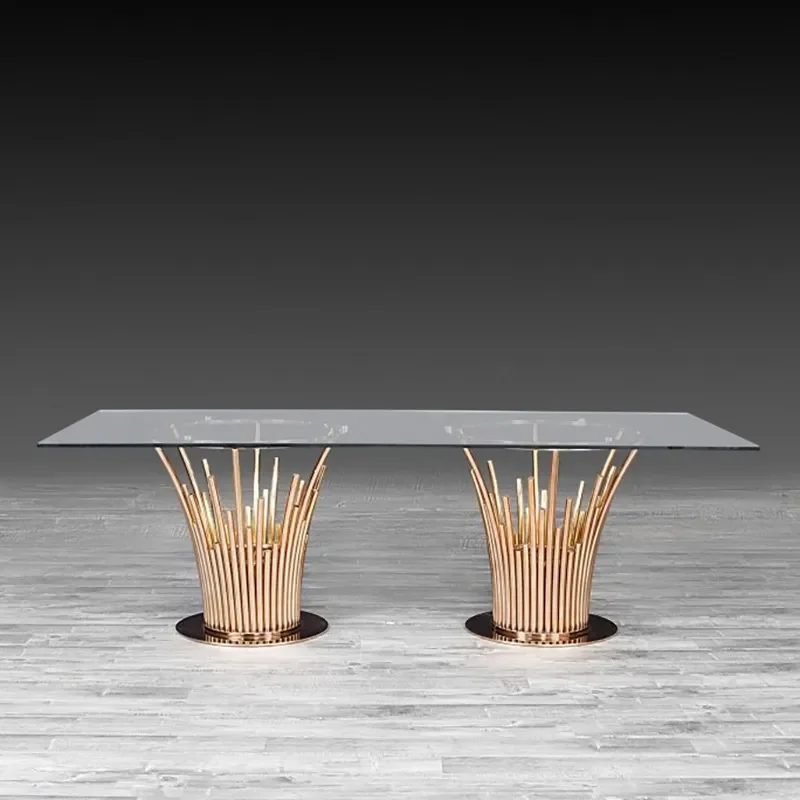 Round Glass Dining Table Modern Simple Stainless Steel Household Furniture for Living Room Small Apartment