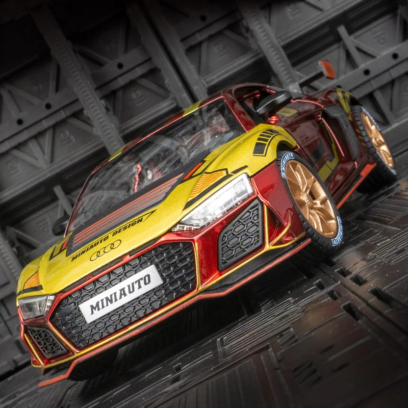 1:24 Audi R8 liga modelo de carro de corrida portas e capô do motor, porta-malas pode ser aberto detalhes ricos, acabamento fino, boa qualidade
