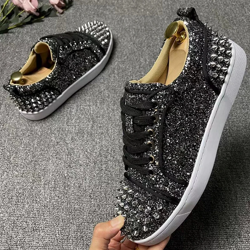 men luxury fashion rivets shoes lace-up original leather shoe punk hip hop dress flats platform sneakers personality footwear