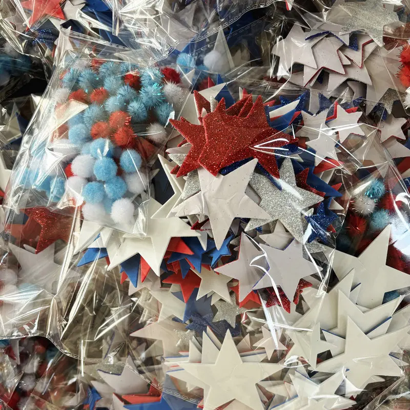 240PCS/Lot Crafts of July 4th independence Day Red blue white star foam stickers pompoms Holiday project Fourth of July US