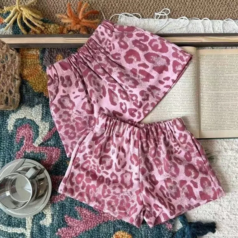 

Korean Version Girls Half Skirt Summer New Stylish and Trendy Children Baby Pink Leopard Print Shorts Short Skirt Trend 80-130CM