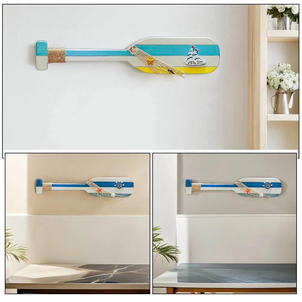 2Pcs Wooden Paddle Mediterranean Style Wall Hanging Paddle Decoration Nautical Home Decor Rustic Vintage Coastal Wood Boat