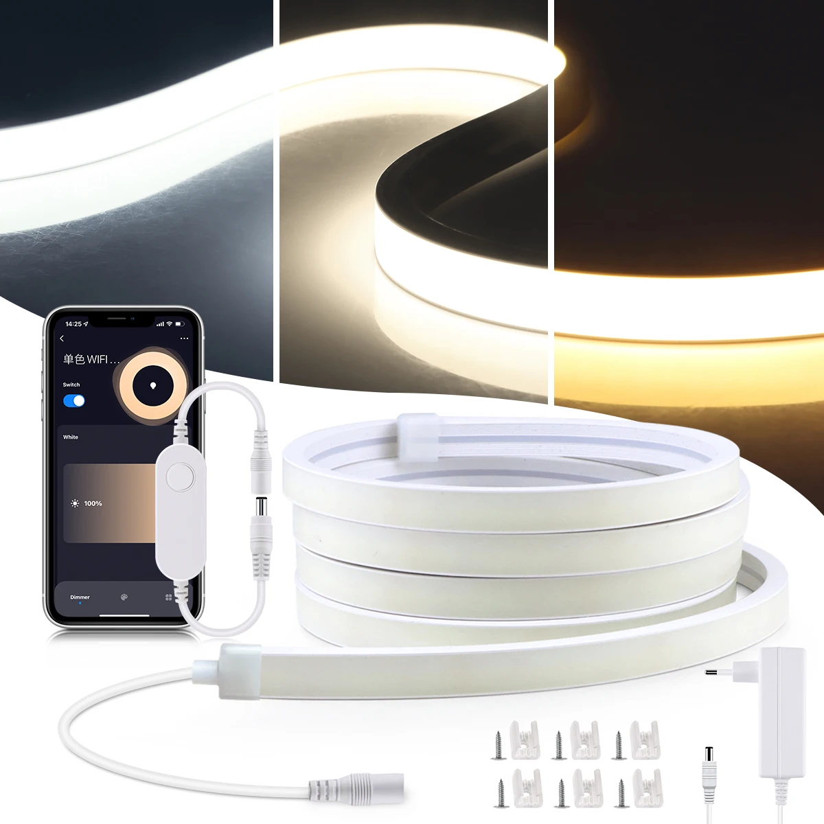 Tuya inteligentne WiFi COB Neon LED Strip listwa 24V wodoodporne 320LED/M światła taśma LED wstążka do domu ściany szafki kuchenne oświetlenie