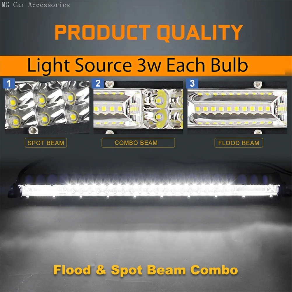 8/15/20 Inch Driving Light IP67 Waterproof LED Bar Work Light 6000K Offroad Spot Flood Combo Beam for SUV UTV ATV Truck 4x4 Boat