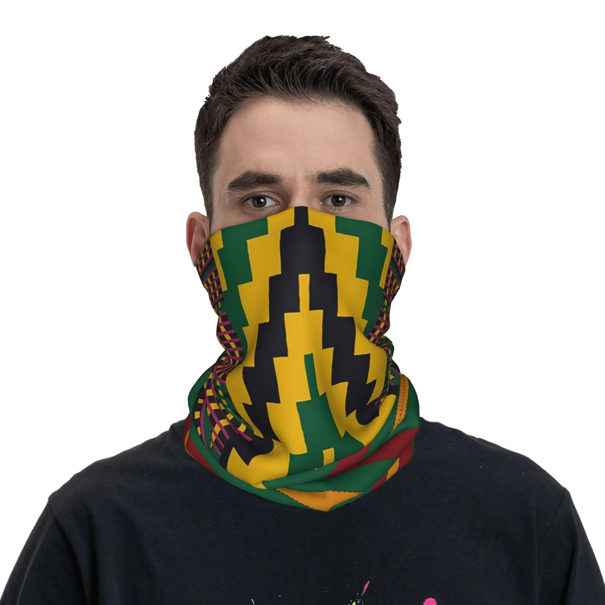 African Kente Traditional Ghanaian Print Bandana Neck Gaiter Printed Magic Scarf Cycling Scarf Hiking Fishing Unisex All Season