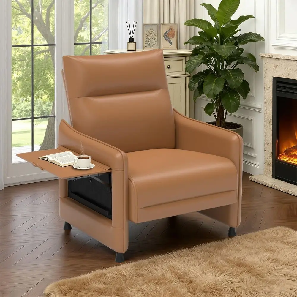 

Accent Sofa, Modern Faux Leather Chair with Hidden Foldable Tray amp Side Pocket, Rear Contour Arm Design, Small Accent Sofa fo