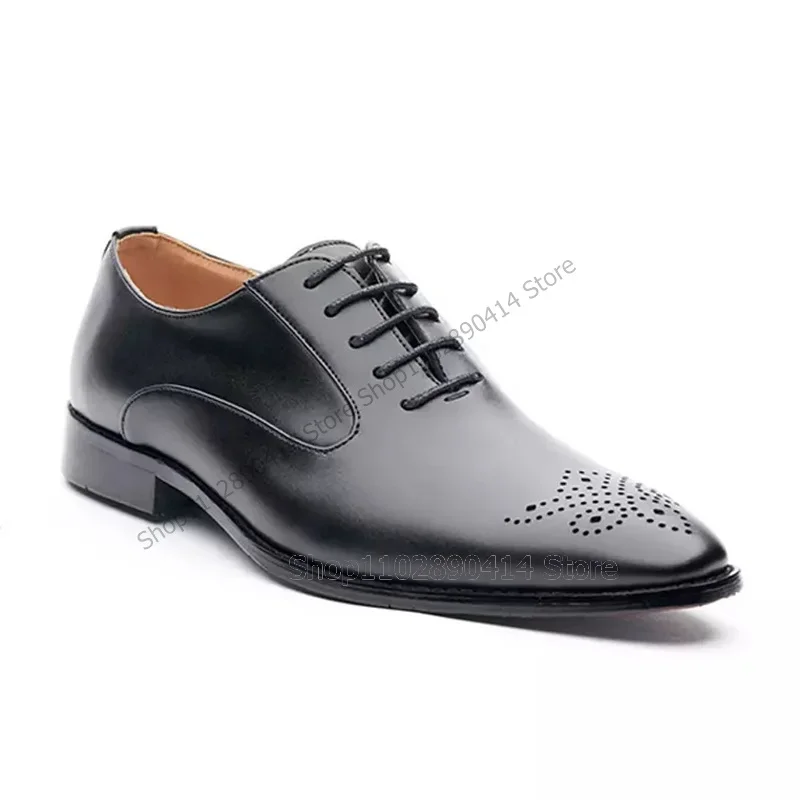 

Black Square Toe Breathable Strappy Men Derby Shoes Fashion Lace Up Men Shoes Luxury Handmade Party Feast Office Men Dress Shoes
