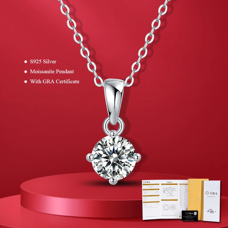 

Classic 4 Prong Necklace GRA Moissanite Women's 925 Sterling Silver Plated 18k Gold Pendant Luxury Fine Jewelry With Certificate