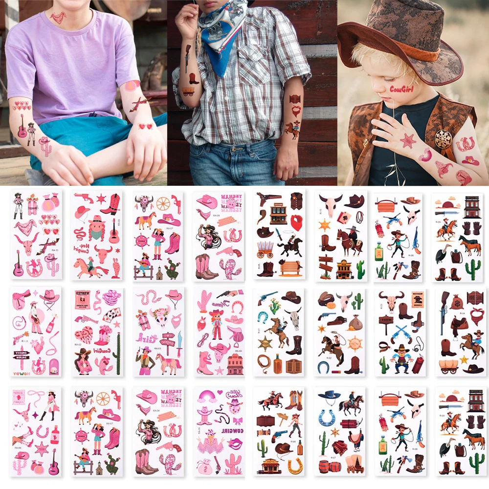 

10pcs Western Cowboy Cowgirl Temporary Tattoos Stickers Bachelorette party Let's Go girl Horse Rodeos Birthdays party Decoration