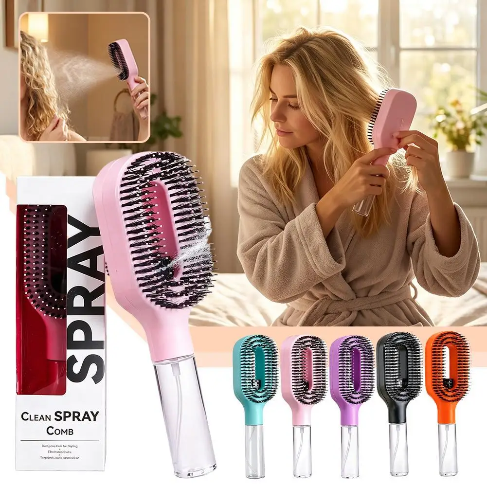 Salon Professional Ionic Water Misting Detangling Hair Brush Anti Frizz One Key Spray Handle Portable Smooth Shine Brush