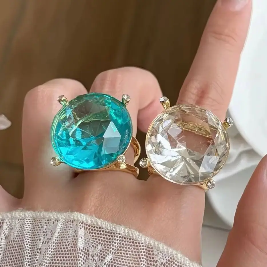Bold Cut Color Open Ring Lustrous Metal Inlay Wide Adjustable Circle Unique Ornament Holiday Banquet Picnic Trip Women Jewelry
