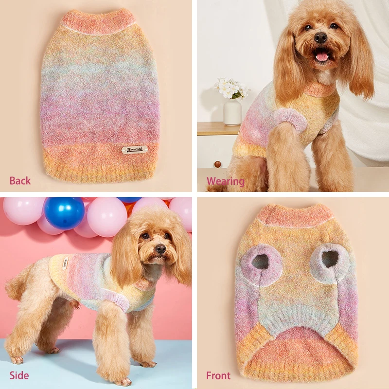 Trendy Puppy Fluffy Sweaters for Small Dogs Pink Luxury Pullover Medium Dog Girl Turtleneck Autumn Winter Knitted Fleece Sweater