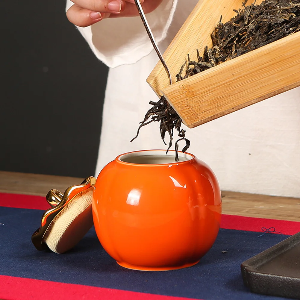 

Ceramic Storage Container Sealed Canister Red Pumpkin Shape Tea Can for Food and Gifts Ceramic Can Sealed Canisters