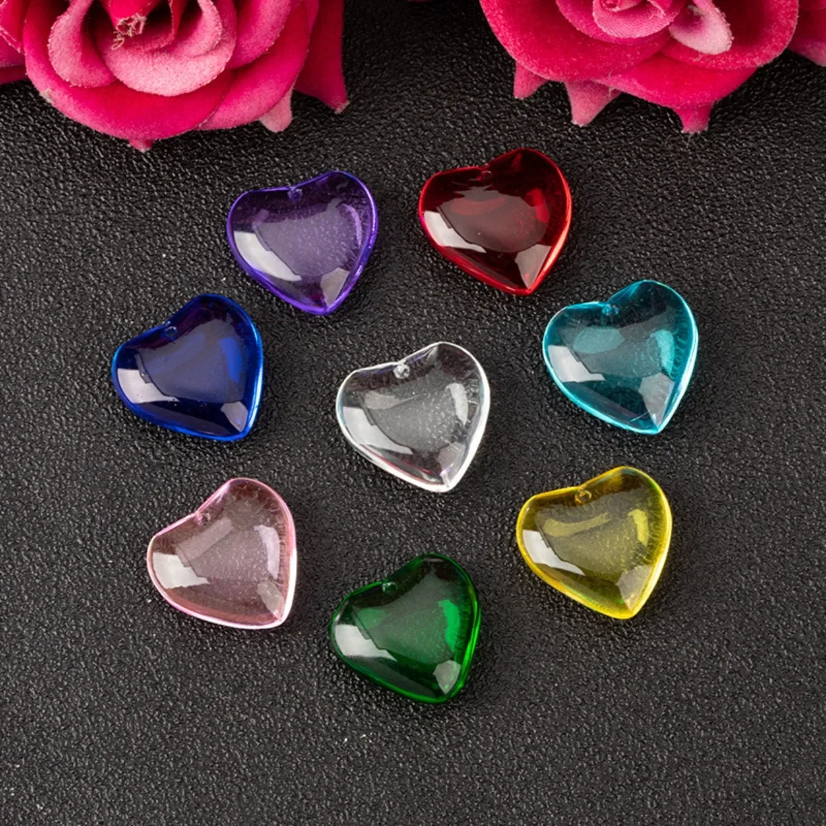 TX28 5pcs 20/25mm Big Heart Glossy Crystal Glass Drilled Pendant Loose Bead Jewelry Making DIY Crafts Beads Trend Material